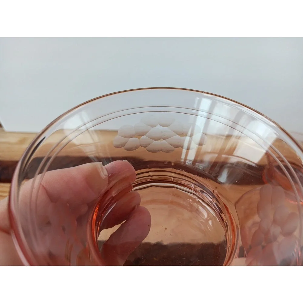 VTG Pink Depression Glass Etched Fruit Sherbet Dessert Bowl‎ 3½ x 2